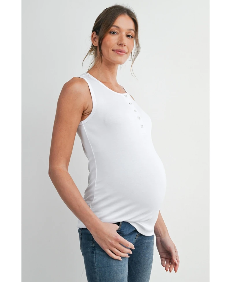Hello Miz Maternity Ribbed Henley Tank Top Fitted Nursing Friendly