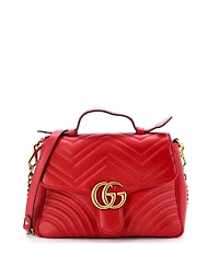 Pre-Owned Gucci Small Gg Marmont Top Handle Flap Bag Matelasse Leather