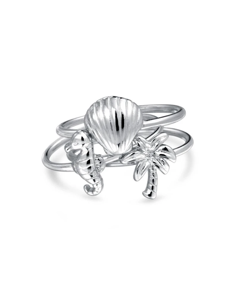 Bling Jewelry No Stone Nautical Motif Stackable Midi Knuckle Ring Set in .925 Sterling Silver