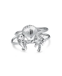 Bling Jewelry No Stone Nautical Motif Stackable Midi Knuckle Ring Set in .925 Sterling Silver