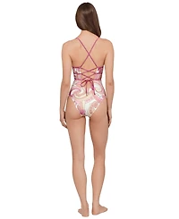 Steve Madden Women's Ruched Lace Back One-Piece Swimsuit