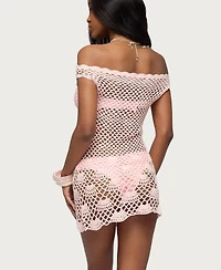 Edikted Women's Paraiso Off Shoulder Crochet Mini Dress