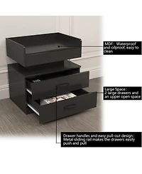 Rainsken Nightstand with Adjustable Led Strip Light, Wood Bedside Table with 2 Drawers and Open Compartment, End Table for Bedroom