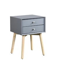 Rainsken 1 Pc Rubber Wood & Mdf Mid Century Modern Nightstand with 2 Drawers Storage Bedside Table