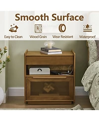 Rainsken Nightstand with Charging Station and Outlet Hole, Mid Century Modern Bedside Table with Open Shelf, End Table for Living Room