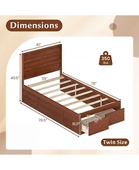 Gymax Twin Bed Frame w/Storage Drawers Headboard Wooden SlatandEnclosed Base