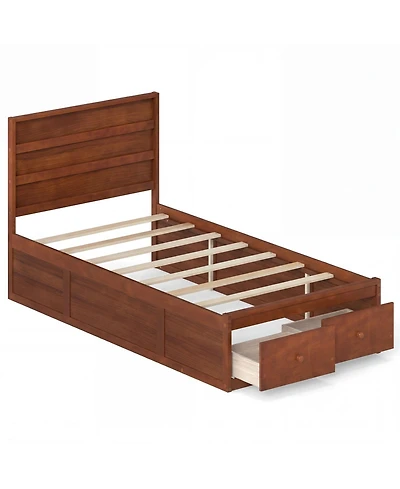 Gymax Twin Bed Frame w/Storage Drawers Headboard Wooden SlatandEnclosed Base