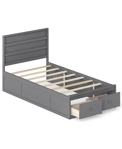 Gymax Twin Bed Frame w/Storage Drawers Headboard Wooden SlatandEnclosed Base