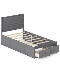 Gymax Twin Bed Frame w/Storage Drawers Headboard Wooden SlatandEnclosed Base