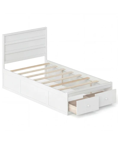 Gymax Twin Bed Frame w/Storage Drawers Headboard Wooden SlatandEnclosed Base