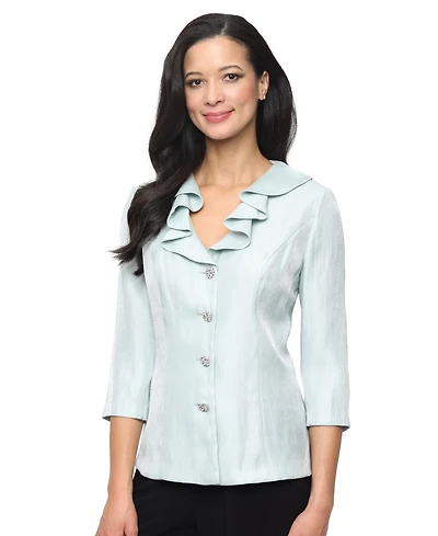 Alex Evenings Women's Shimmer Ruffle Neck Blouse