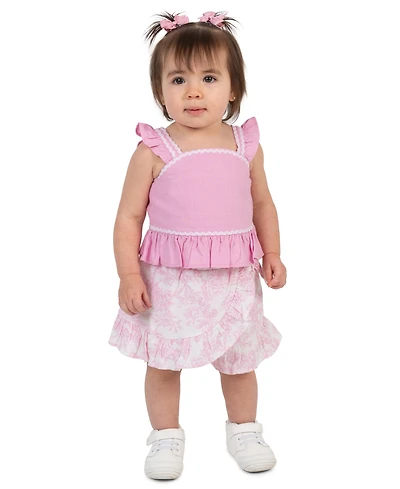 Rare Editions Baby Girls' Flutter Sleeve Top and Elastic Waistband Shorts, 2-Piece Set