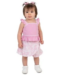 Rare Editions Baby Girls' Flutter Sleeve Top and Elastic Waistband Shorts, 2-Piece Set