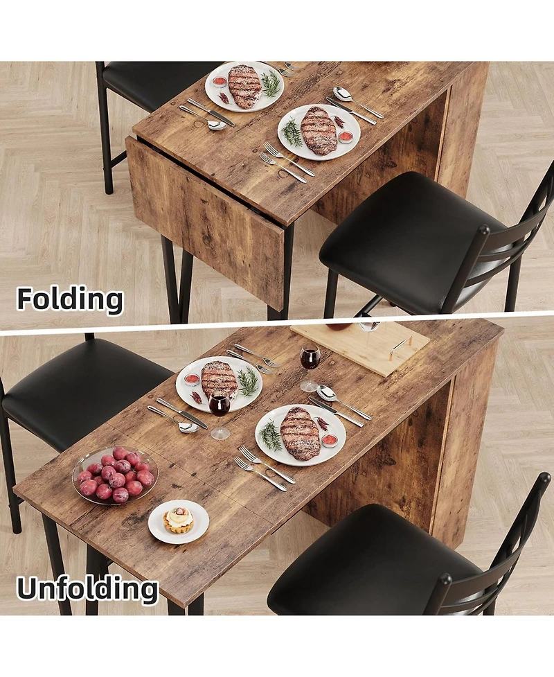 gaomon Bar Table Set of 2 with 3 Storage Shelves, Extendable Dining Table with 2 Cushioned Chairs