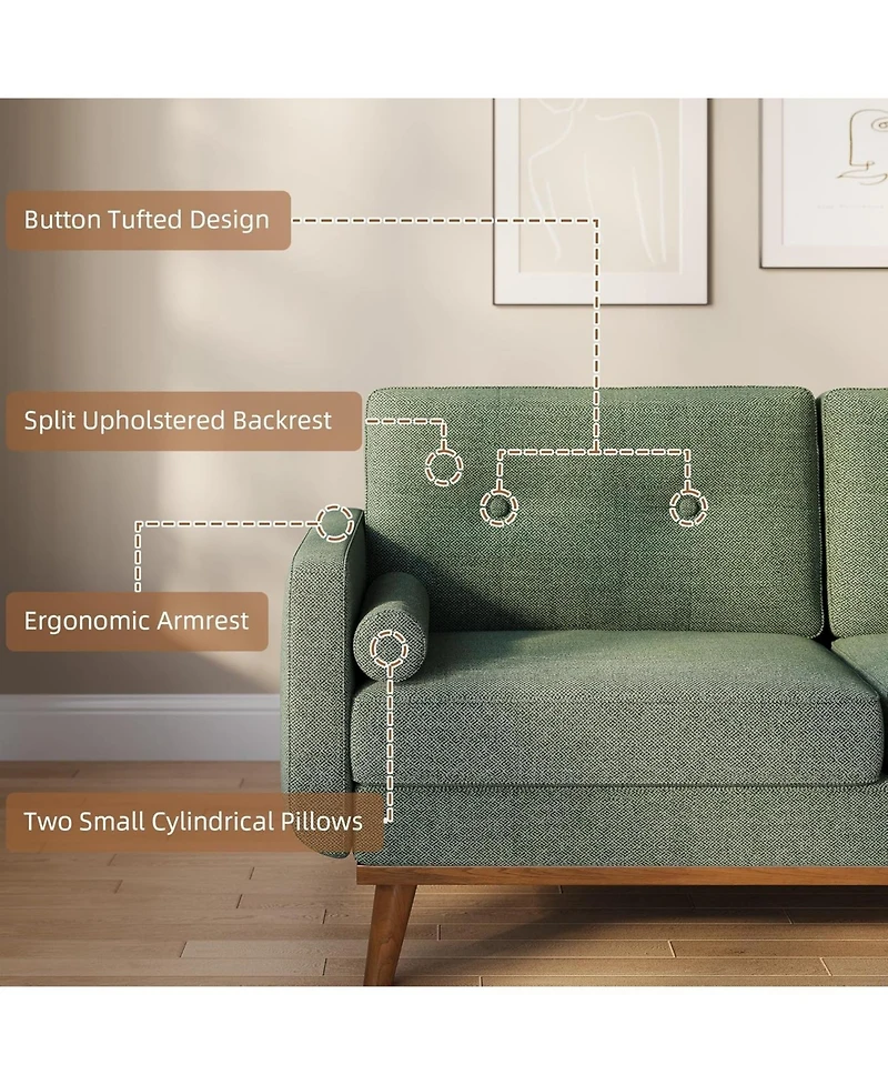 gaomon 65" Loveseat Sofa, Linen 2-Seater Couch with Pillows and Tufted Design