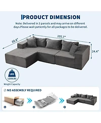 gaomon 106" Cloud Sectional Sofa with Chaise, Memory Foam Modular Couch, Right Facing, No Assembly - Gray (plush corduroy fabric)
