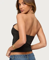 Edikted Women's Alizie Beaded Chain Keyhole Halter Top