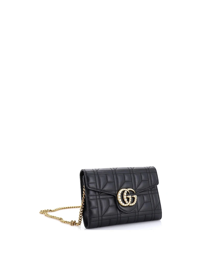 Pre-Owned Gucci Mini Pearly Gg Marmont Chain Wallet Matelasse Leather