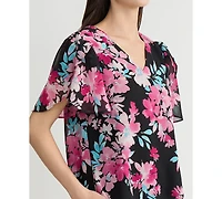 Kasper Women's Printed Flutter Sleeve Blouse