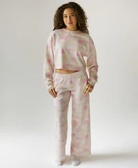 The Happy Camp3r Juniors Patchwork Print Crewneck Sweatshirt Patchwork Print Sweatpants