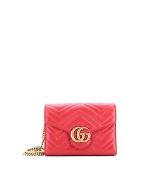 Pre-Owned Gucci Mini Gg Marmont Chain Wallet Matelasse Leather