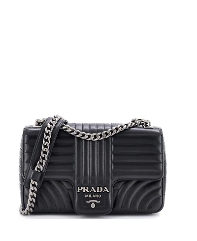 Pre-Owned Prada Chain Flap Shoulder Bag Diagramme Quilted Leather