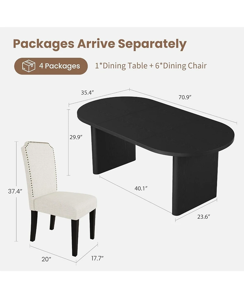 gaomon 70.8 Inch Oval Dining Table with Upholstered Dining Chairs, Kitchen Table with Sturdy Wooden Base