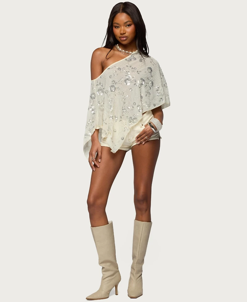 Edikted Women's Triana Bead and Sequin Chiffon Poncho
