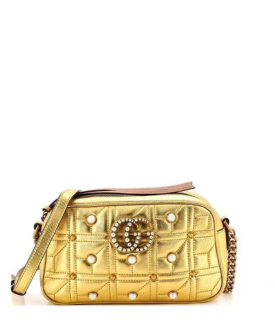 Pre-Owned Gucci Small Pearly Gg Marmont Shoulder Bag Embellished Matelasse Leather
