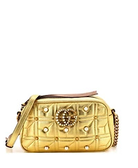 Pre-Owned Gucci Small Pearly Gg Marmont Shoulder Bag Embellished Matelasse Leather
