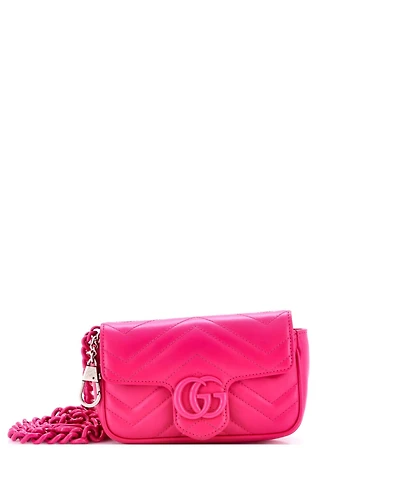 Pre-Owned Gucci Super Mini Gg Marmont Monochrome Flap Bag Matelasse Leather
