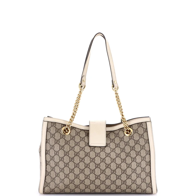 Pre-Owned Gucci Medium Padlock Chain Tote Gg Coated Canvas with Leather