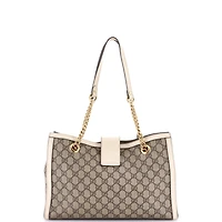 Pre-Owned Gucci Medium Padlock Chain Tote Gg Coated Canvas with Leather