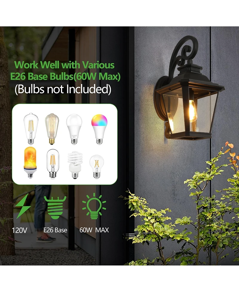 Flynama 14" Outdoor Wall Lanterns 2-Pack, Waterproof Wall Sconce with Clear Glass Panels, Patio, Garden