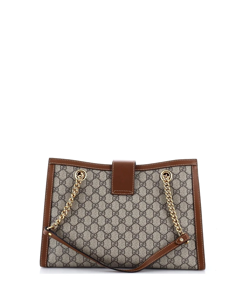 Pre-Owned Gucci Medium Padlock Chain Tote Gg Coated Canvas with Leather