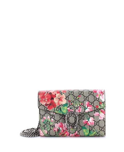 Pre-Owned Gucci Small Dionysus Chain Wallet Blooms Print Gg Coated Canvas