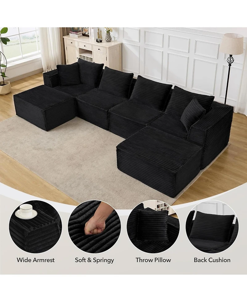 gaomon 137" Modular Sectional Sofa, U-Shaped Cloud Couch with Ottomans