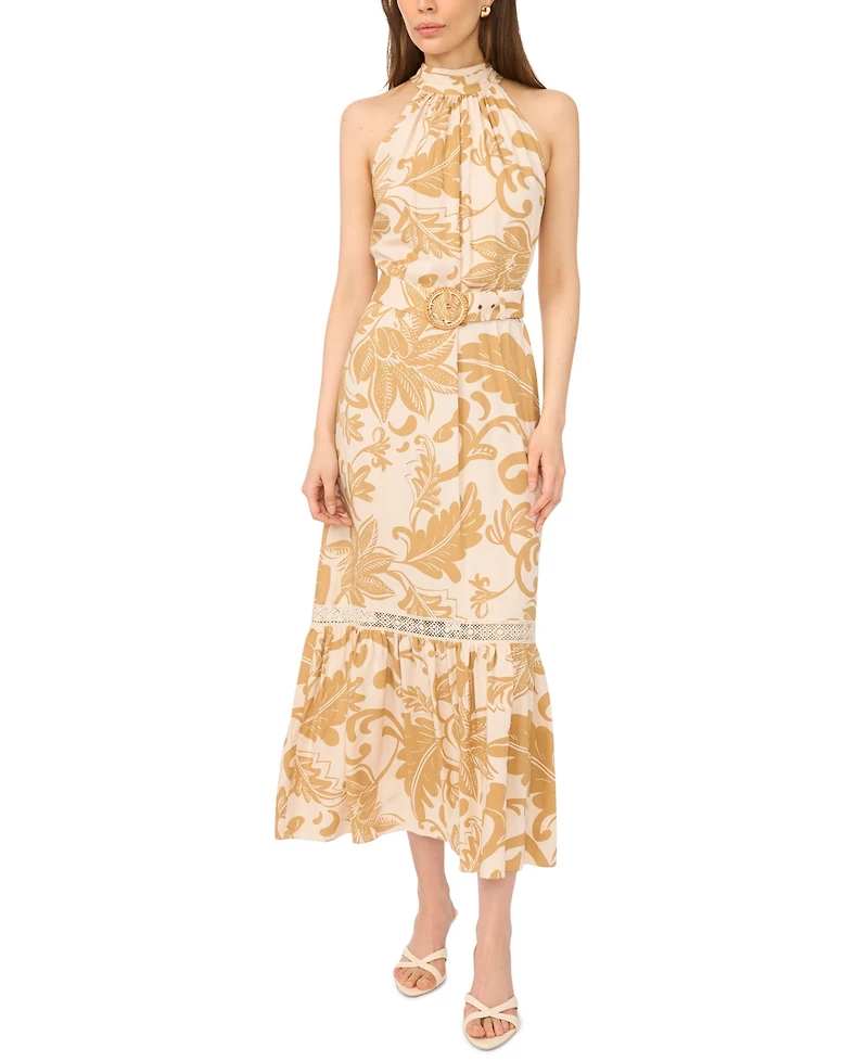 Msk Women's Halter Neck Tiered Maxi Dress with Belt