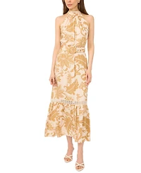 Msk Women's Halter Neck Tiered Maxi Dress with Belt