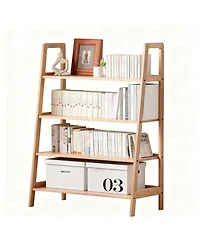 Yigii Solid Oak 4 Tier Ladder Shelf Small Bookcase Stable Frame Living Room Bedroom