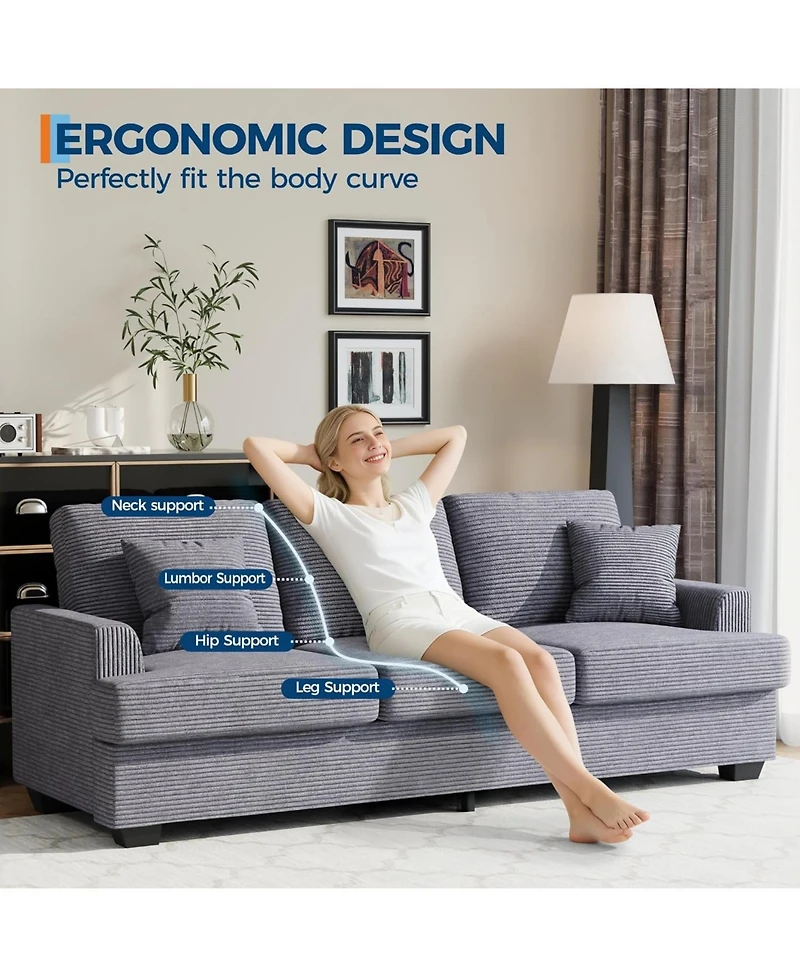 gaomon Modern Corduroy Sofa with 2 Throw Pillows, Deep Seat Couch Upholstered Cushion and Removable Cover,Comfy