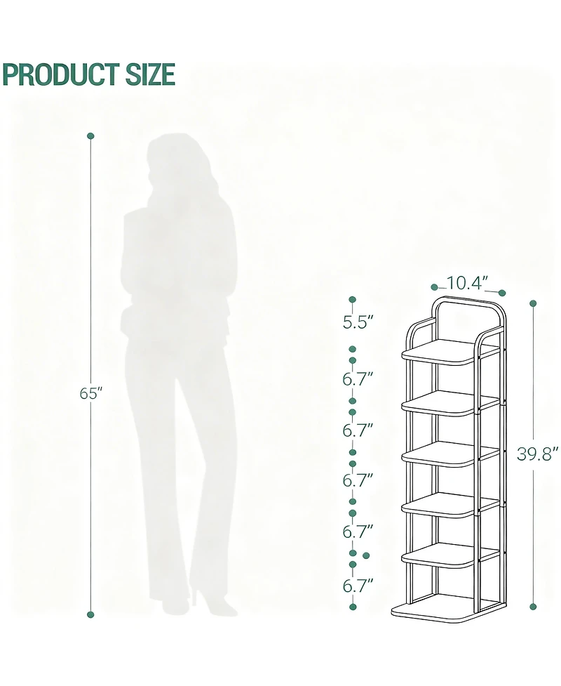 Yigii Vertical Shoe Rack Narrow Tower Adjustable Shelves 2 Hooks
