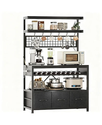 Yigii Large shelve with Storage Drawers Microwave Stand Power Outlet Led Lights