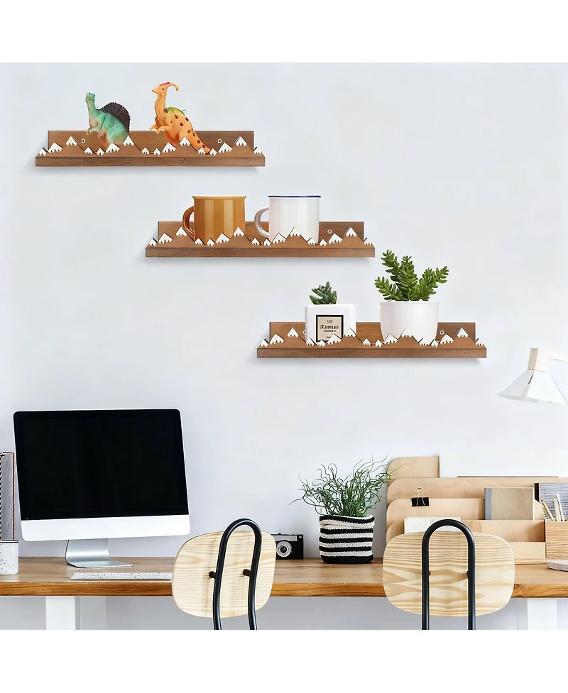 Yigii 3 Snow Mountain Floating Shelves Wood Wall Mounted Rustic Nursery Decor