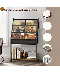 Yigii 3-Tier Display Shelf Holds 200 LPs Movable Organizer Rack Cabinet
