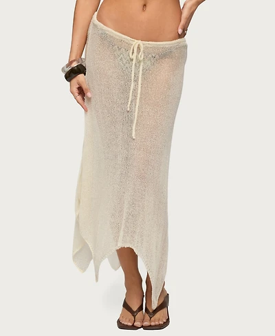 Edikted Women's Isla Handkerchief Sheer Knit Midi Skirt