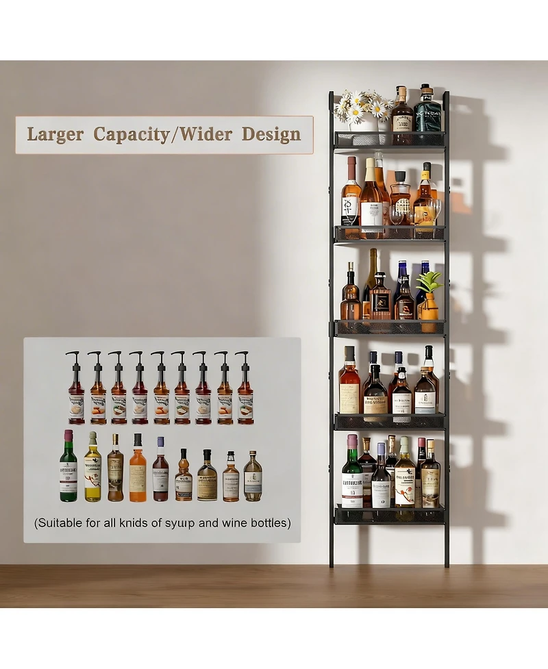 Yigii Wine Rack Bottles Wall Mounted Metal Wood Storage Shelf