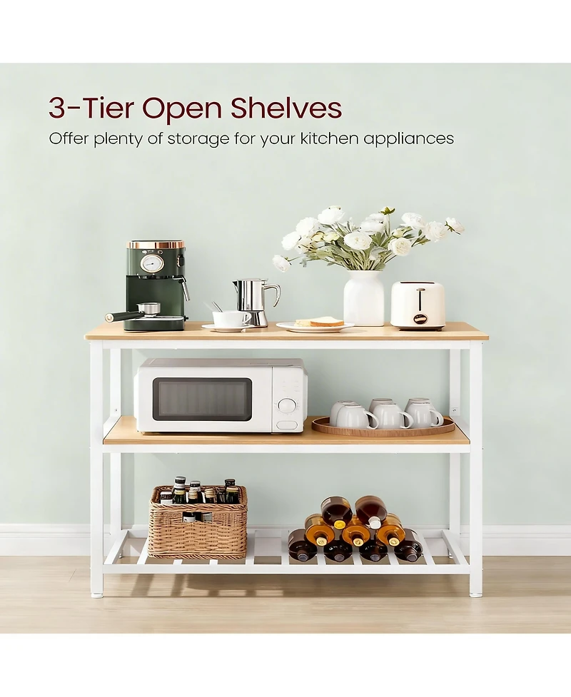 Yigii Kitchen Island 3-Tier Storage Large Worktop Steel Industrial Oak