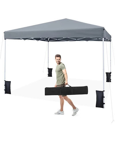 Gymax 10 x Ft Pop up Canopy Tent w/Carrying Bag 4 Sandbags 8 Stakes Wind Ropes