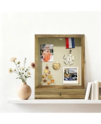 Yigii Wood Shadow Box with Shelves Drawer Display Case